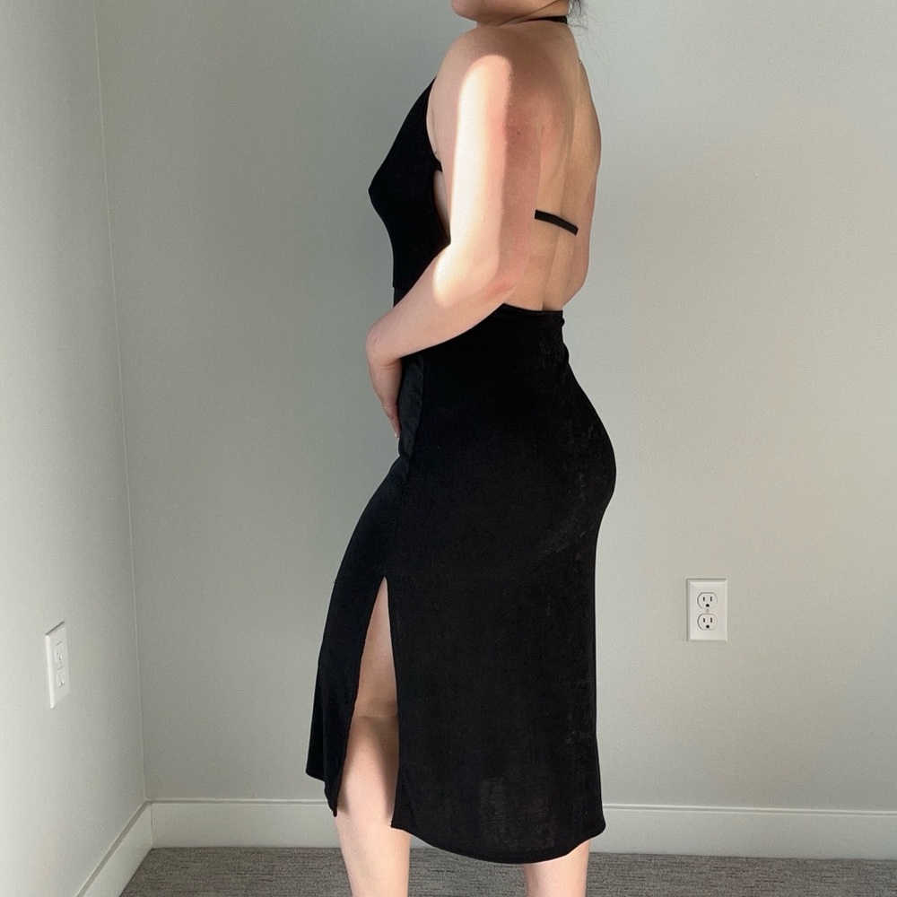 free people intimately elegant black cowl neck backless midi dress